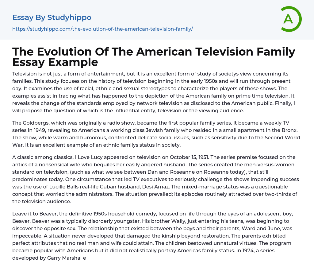 The Evolution Of The American Television Family Essay Example
