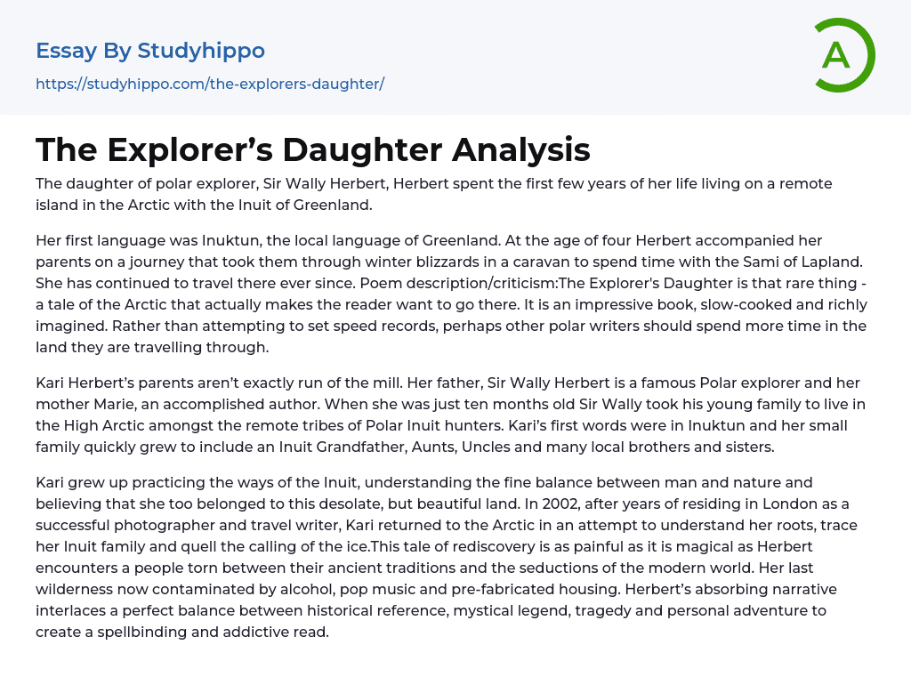 The Explorer’s Daughter Analysis Essay Example