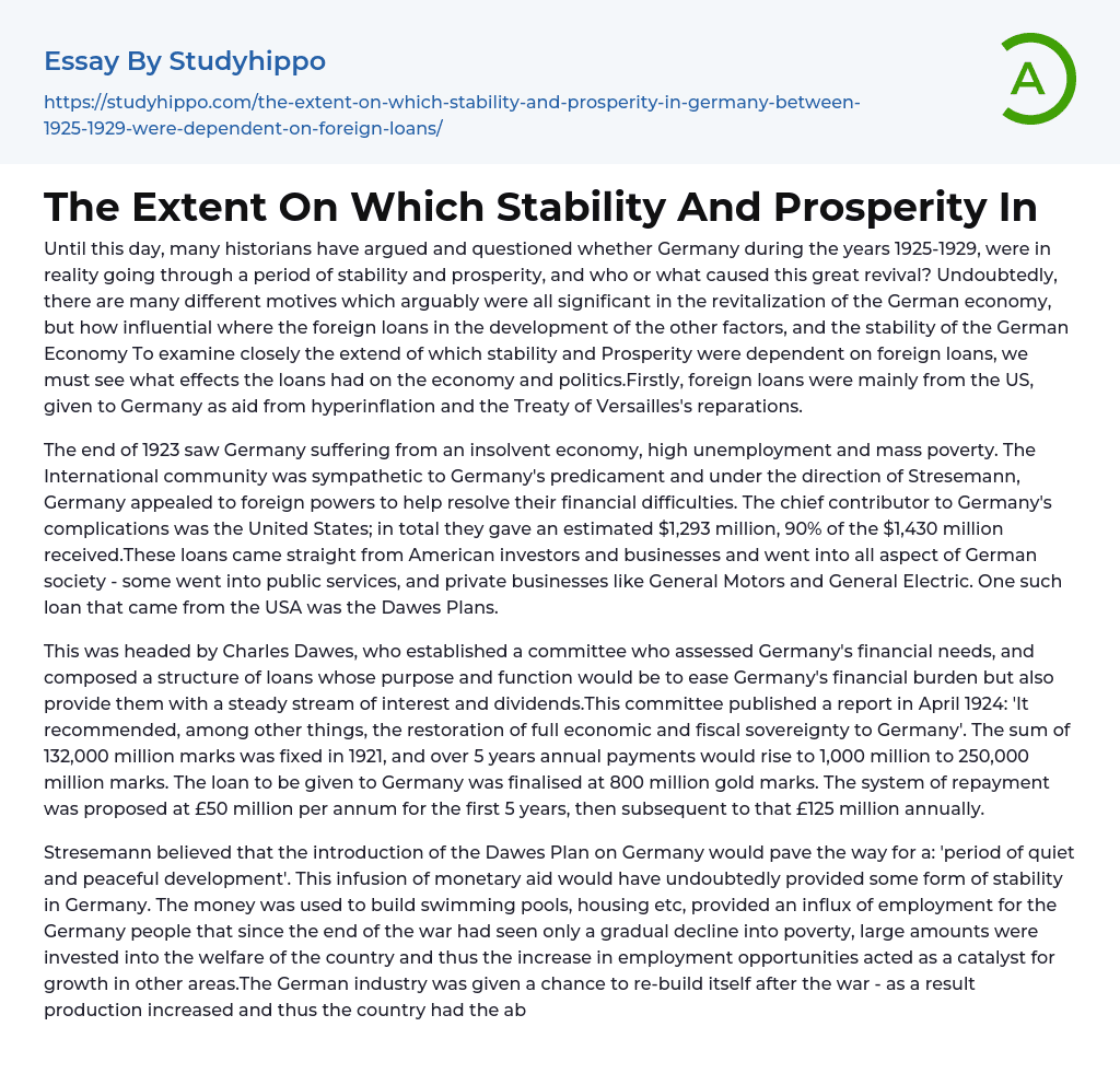 The Extent On Which Stability And Prosperity In Essay Example