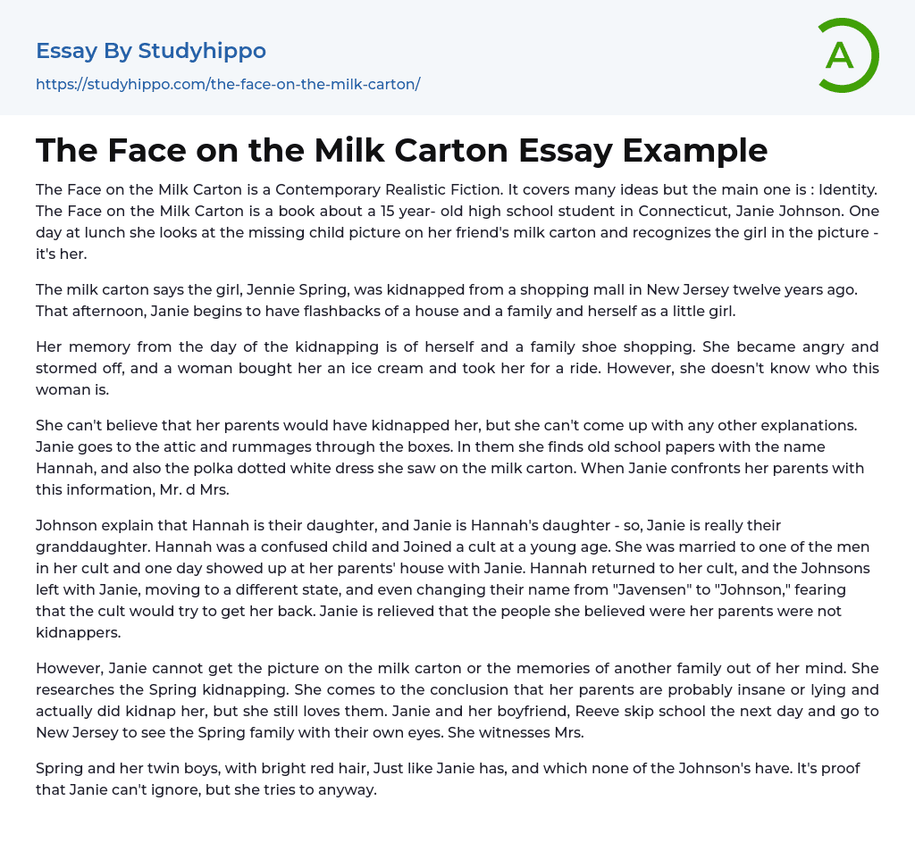 The Face on the Milk Carton Essay Example