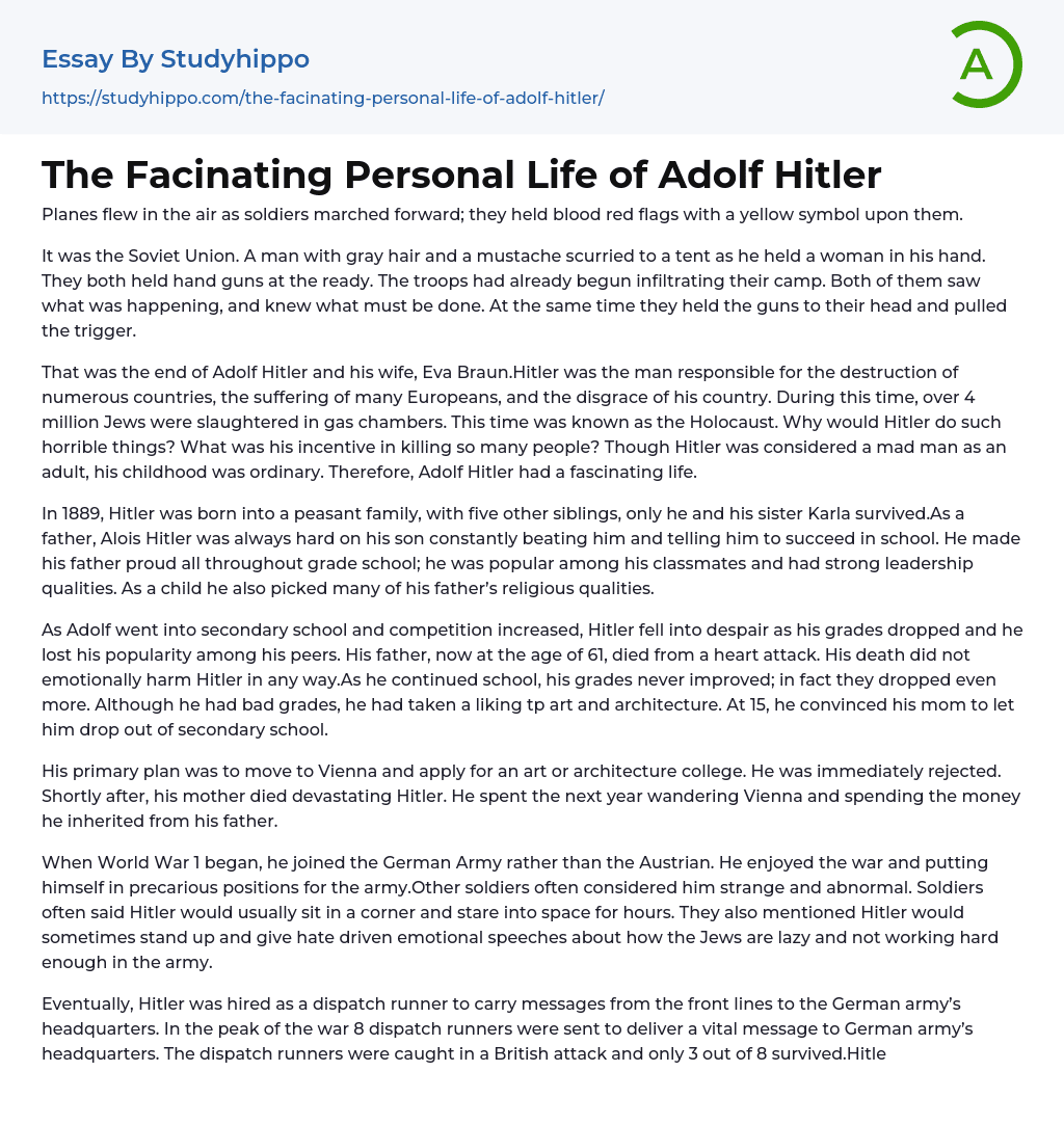 The Facinating Personal Life of Adolf Hitler Essay Example