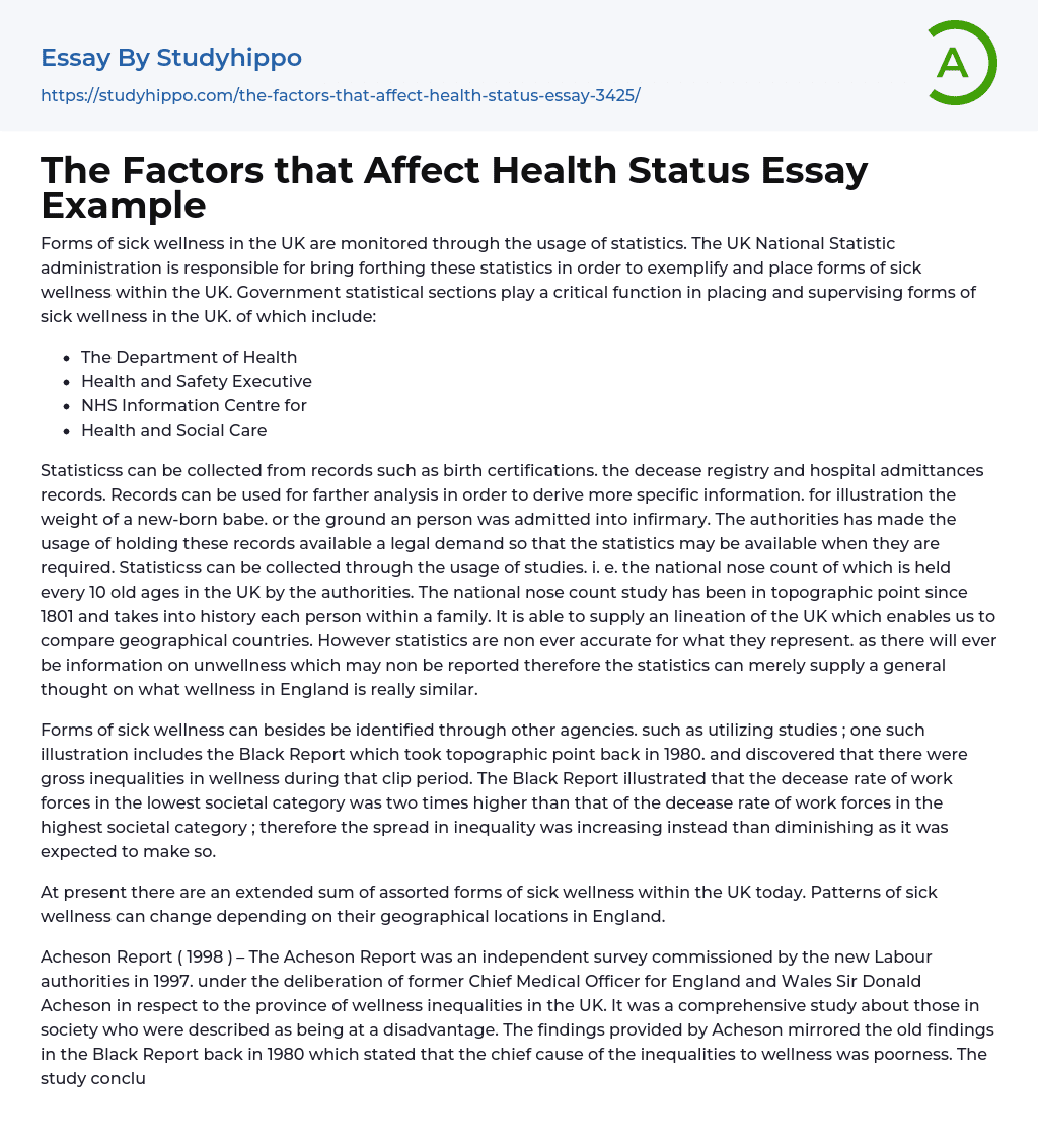 The Factors that Affect Health Status Essay Example