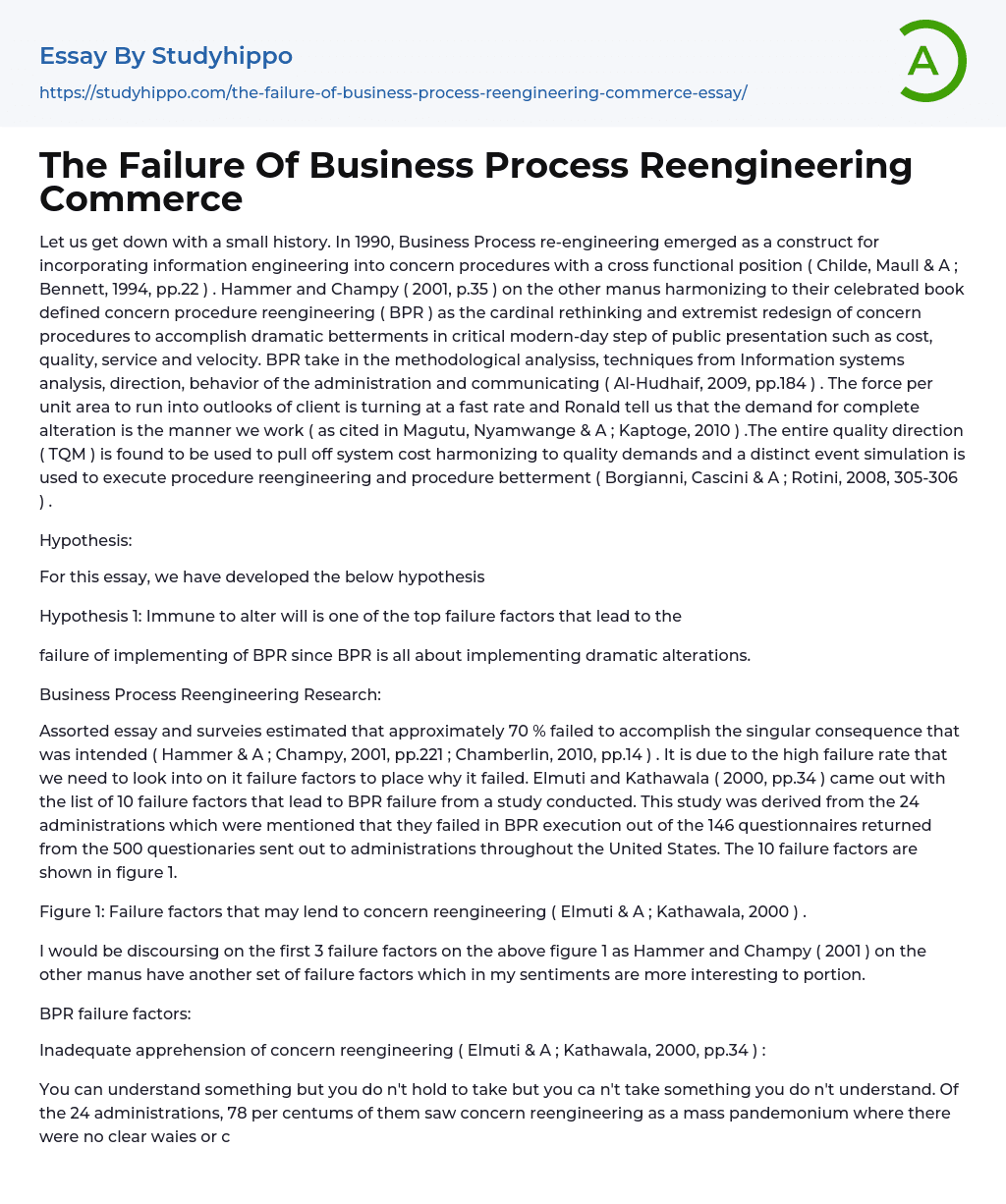 The Failure Of Business Process Reengineering Commerce Essay Example