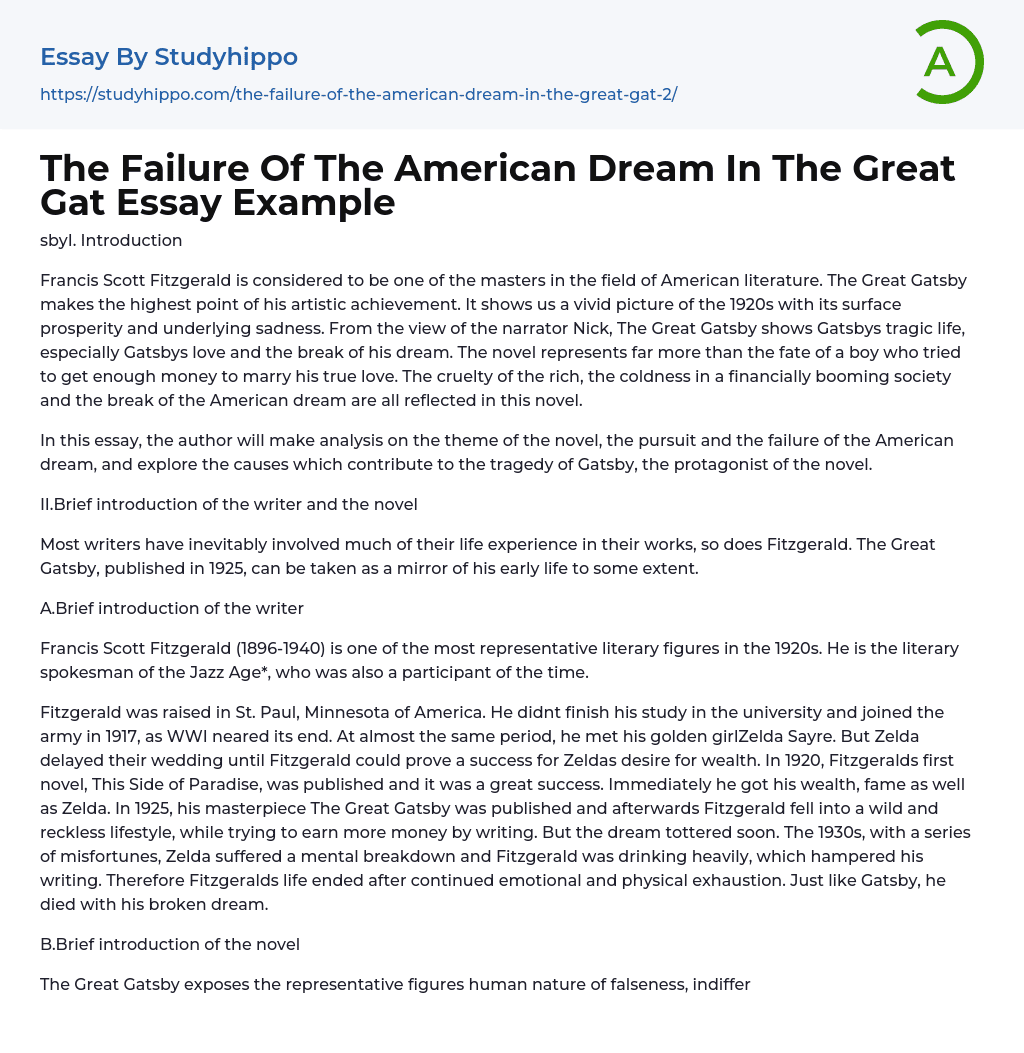 failure of the american dream essay