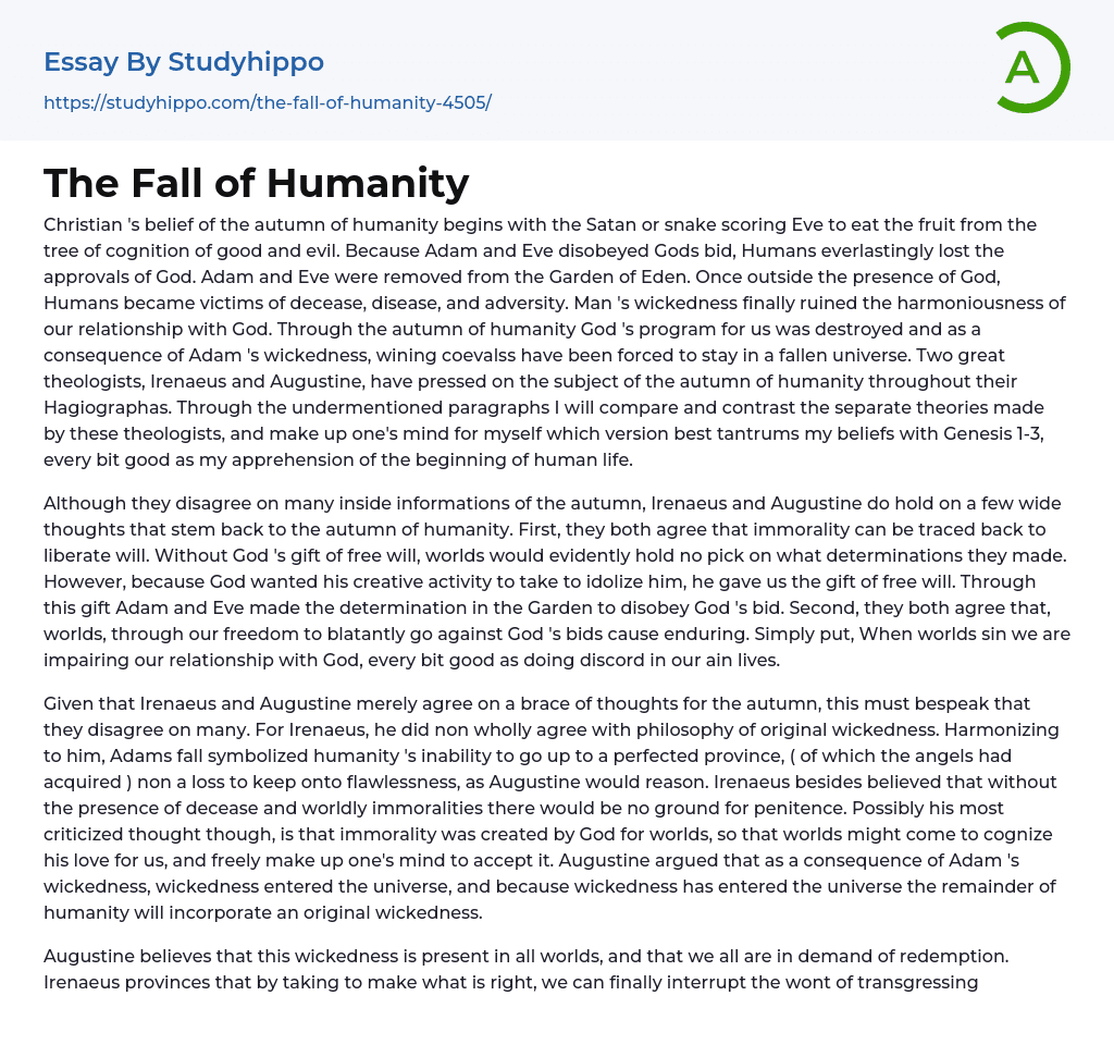 The Fall of Humanity Essay Example