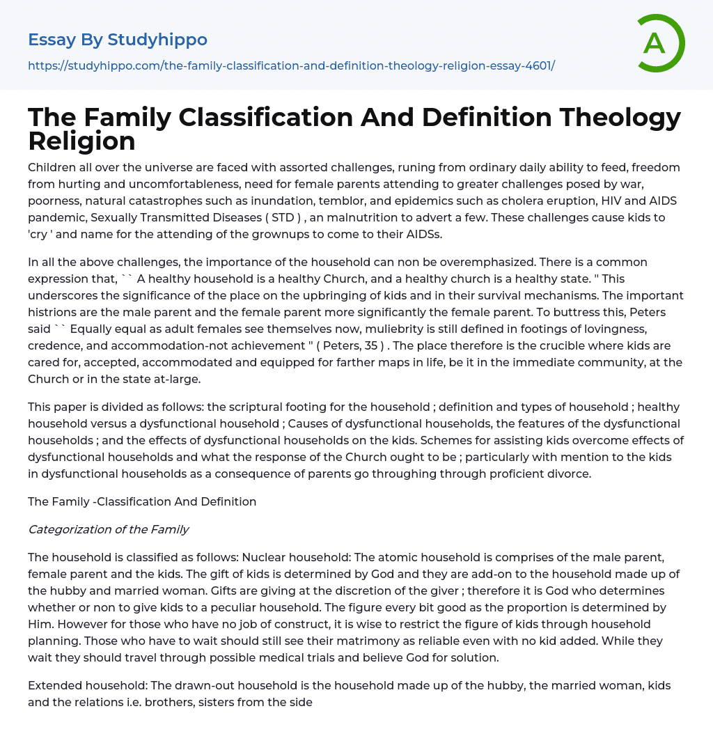 The Family Classification And Definition Theology Religion Essay Example