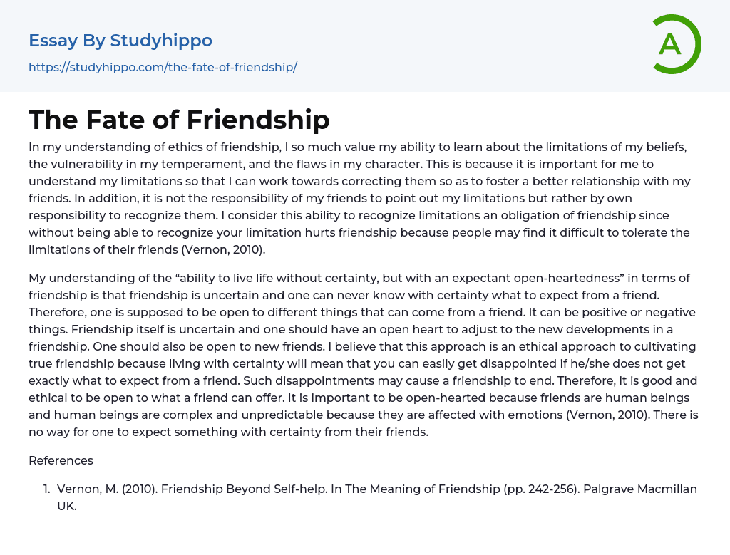 The Fate of Friendship Essay Example