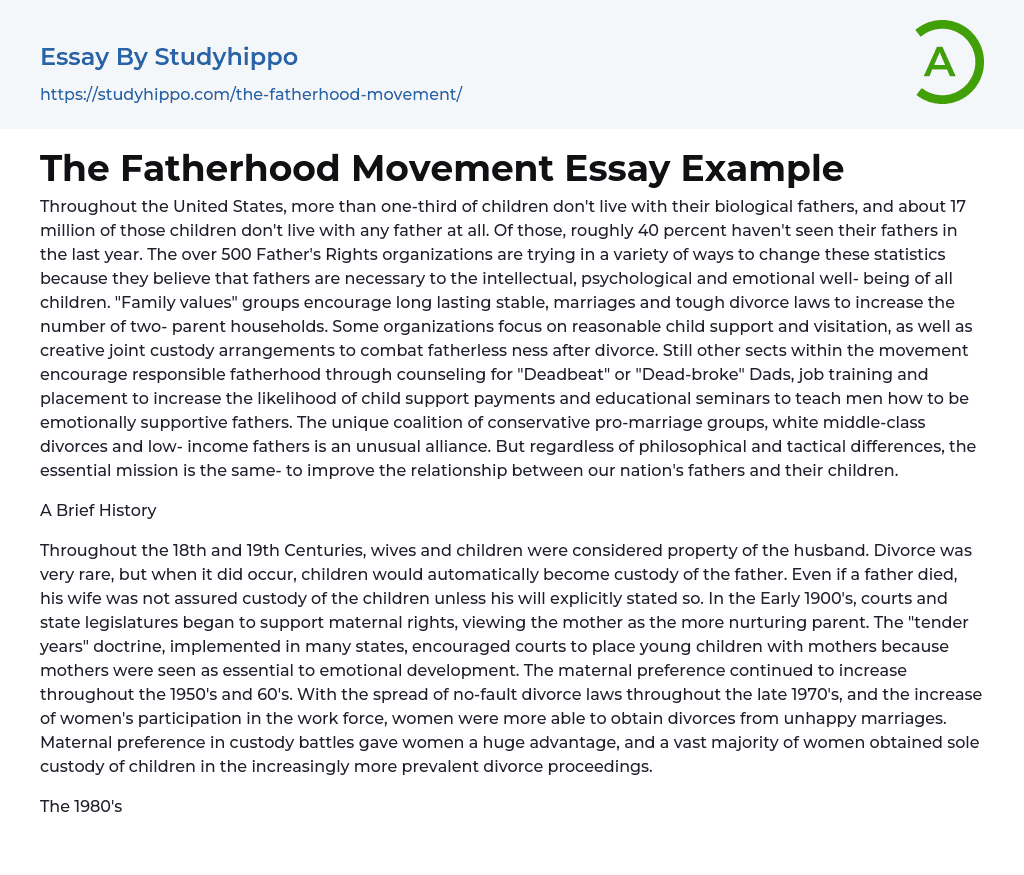 The Fatherhood Movement Essay Example