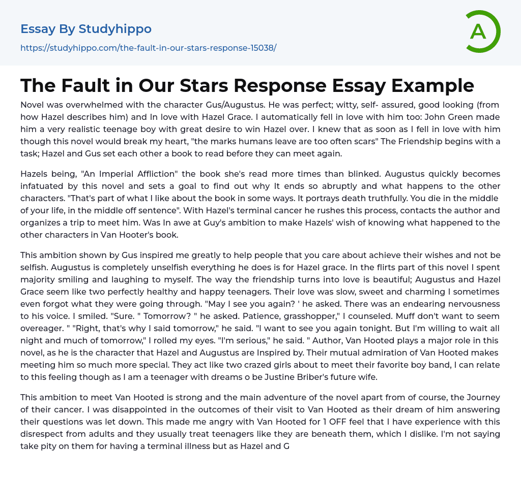 The Fault in Our Stars Response Essay Example