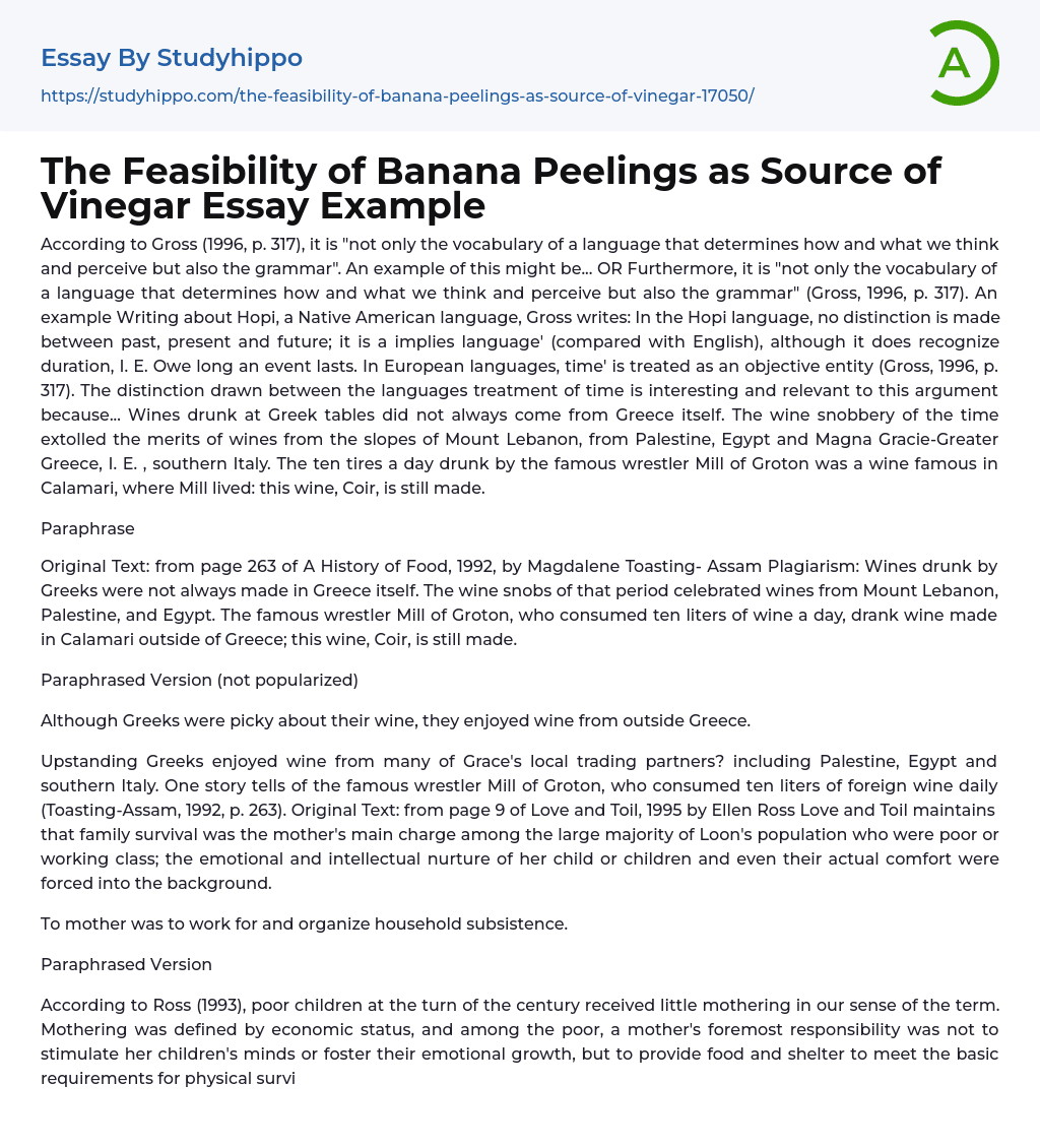 The Feasibility of Banana Peelings as Source of Vinegar Essay Example