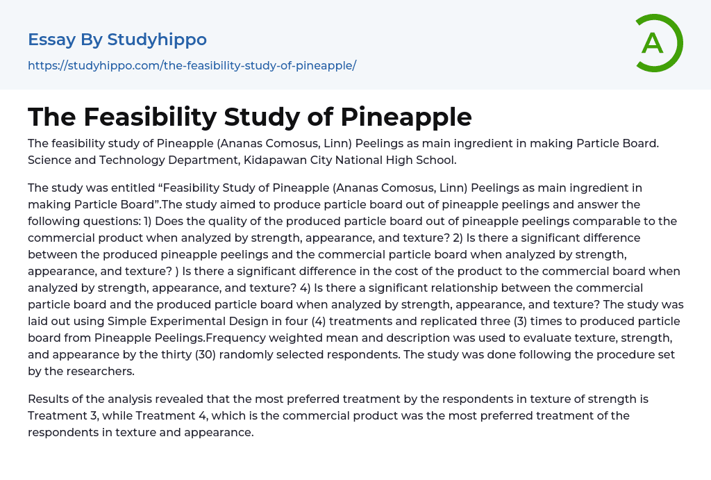 The Feasibility Study of Pineapple Essay Example