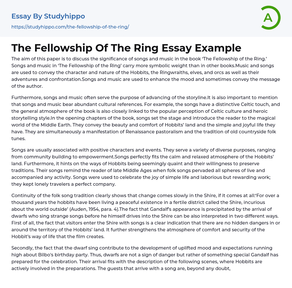 The Fellowship Of The Ring Essay Example
