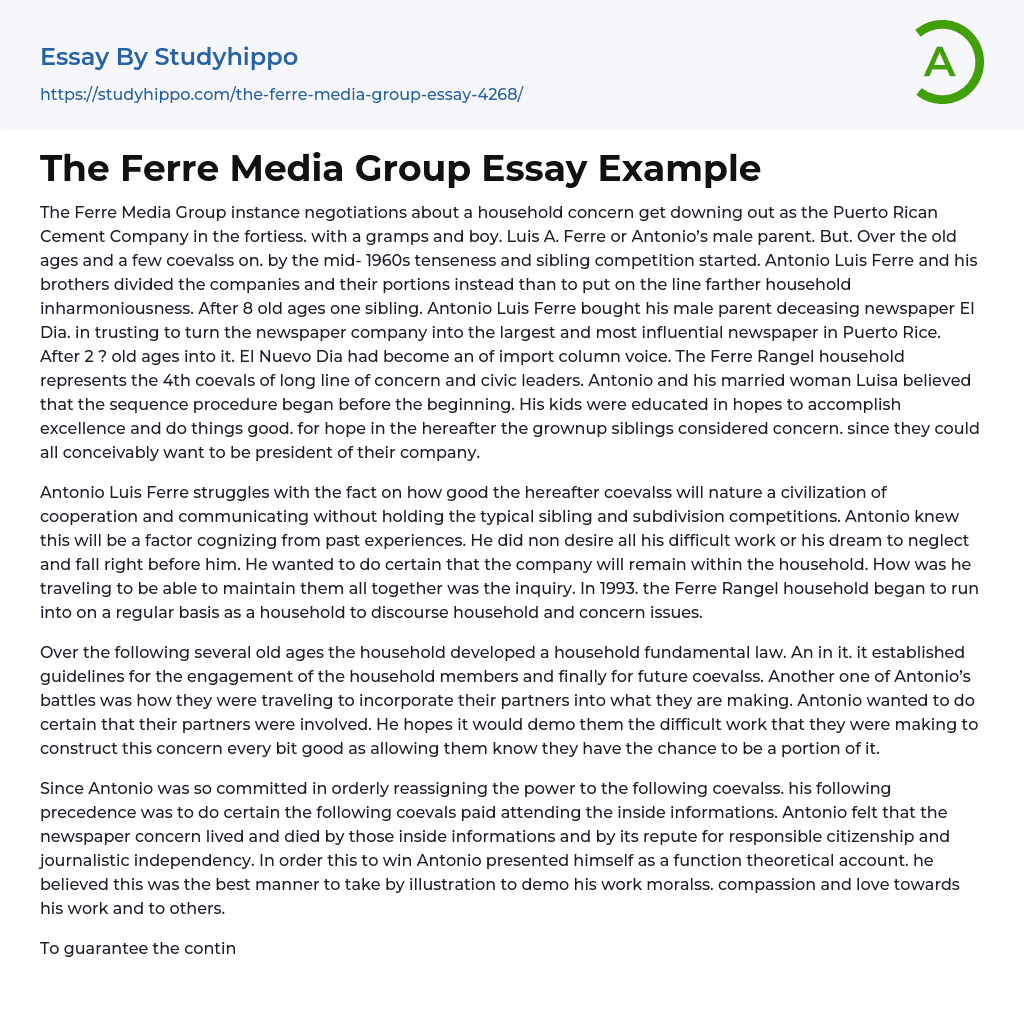 The Ferre Media Group Essay Example