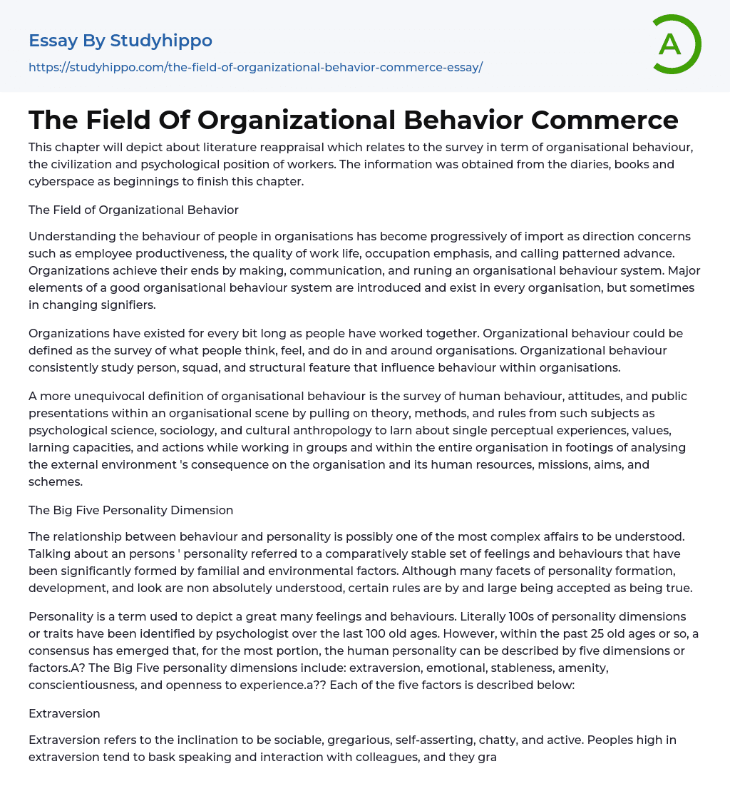 The Field Of Organizational Behavior Commerce Essay Example