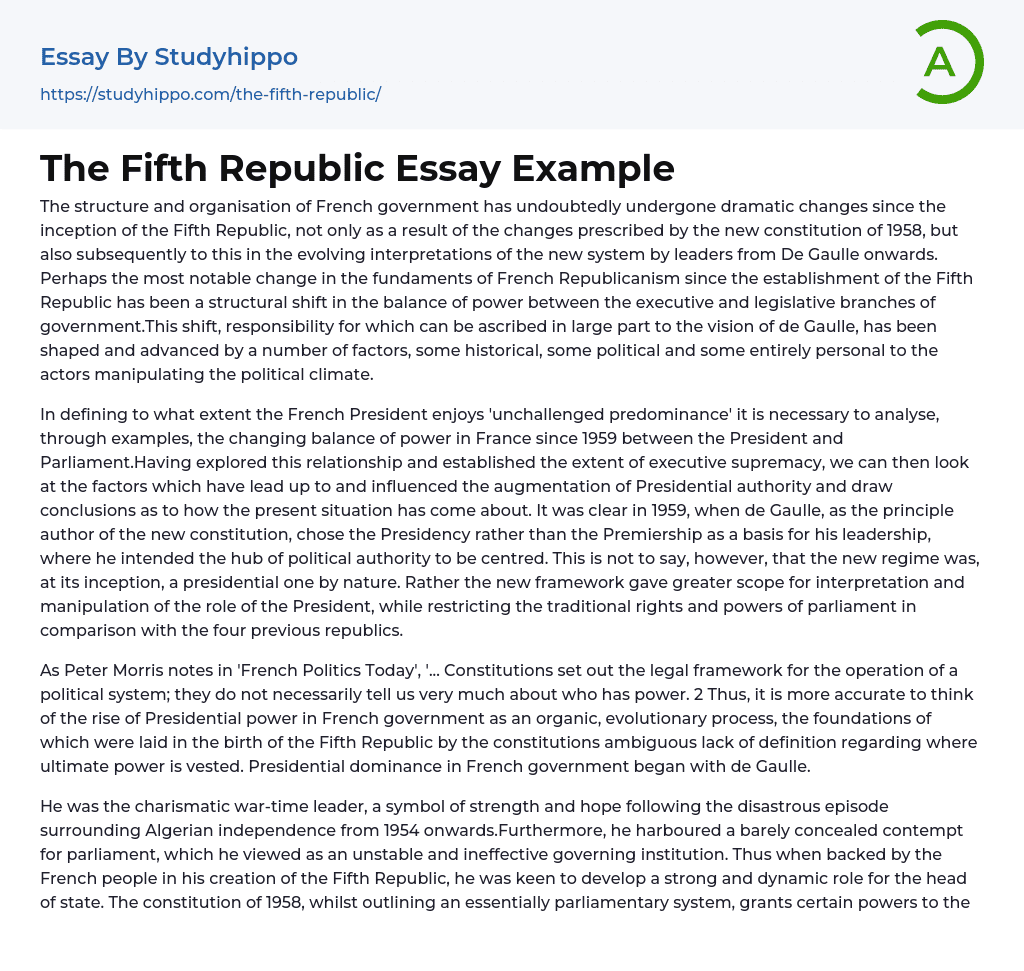 The Fifth Republic Essay Example