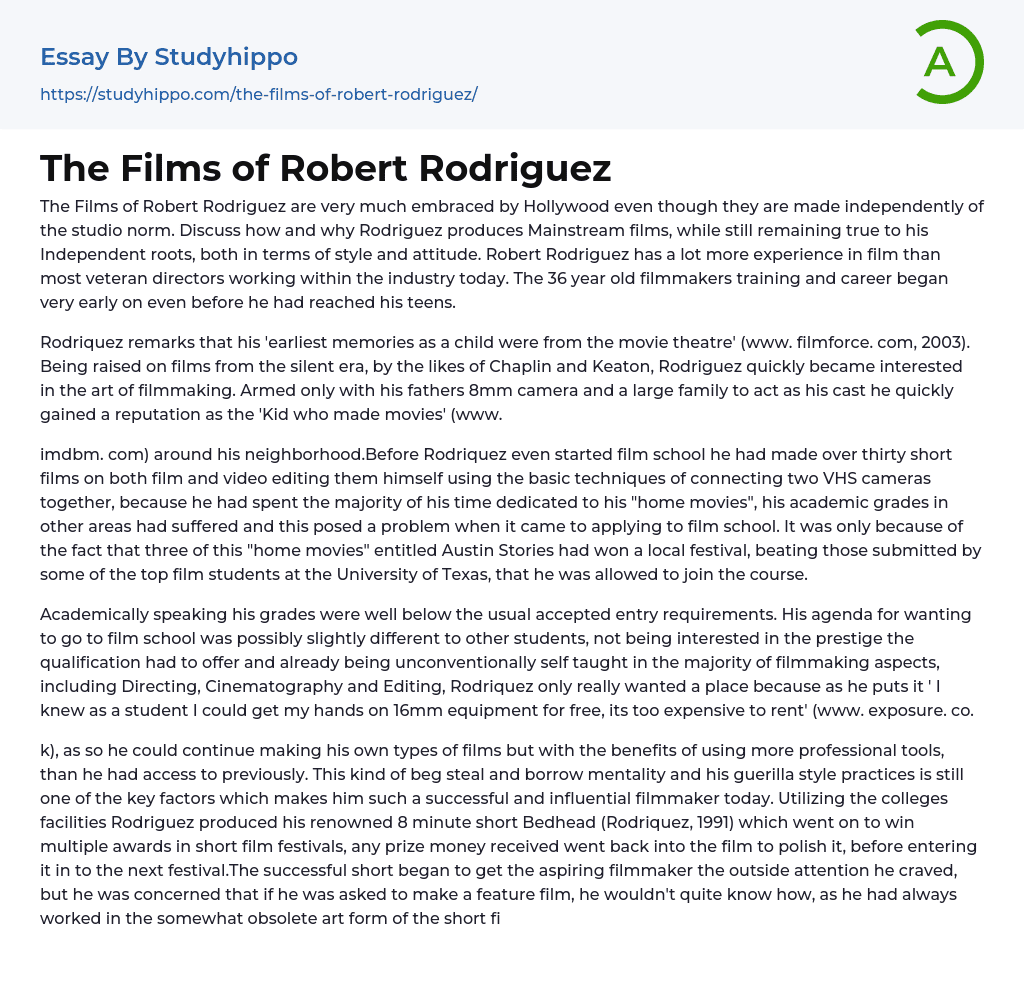 The Films of Robert Rodriguez Essay Example