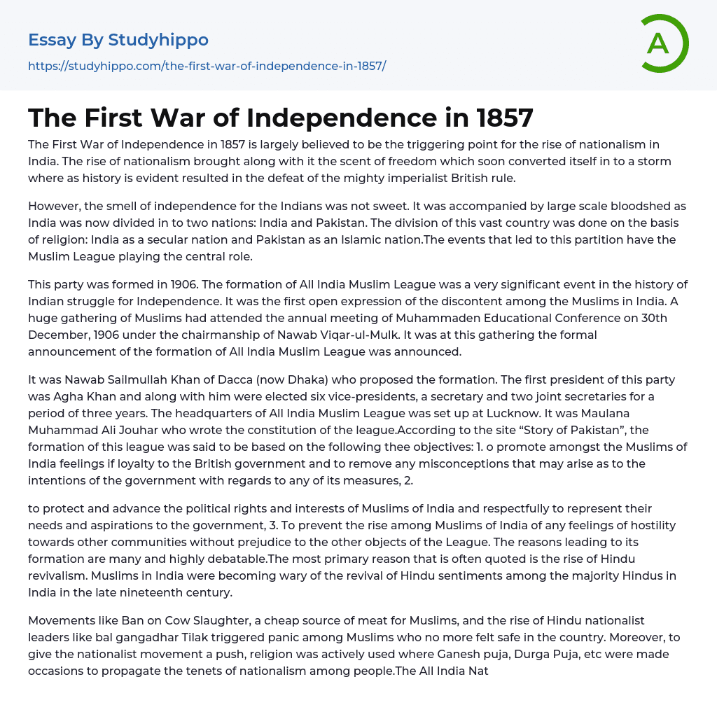 The First War of Independence in 1857 Essay Example