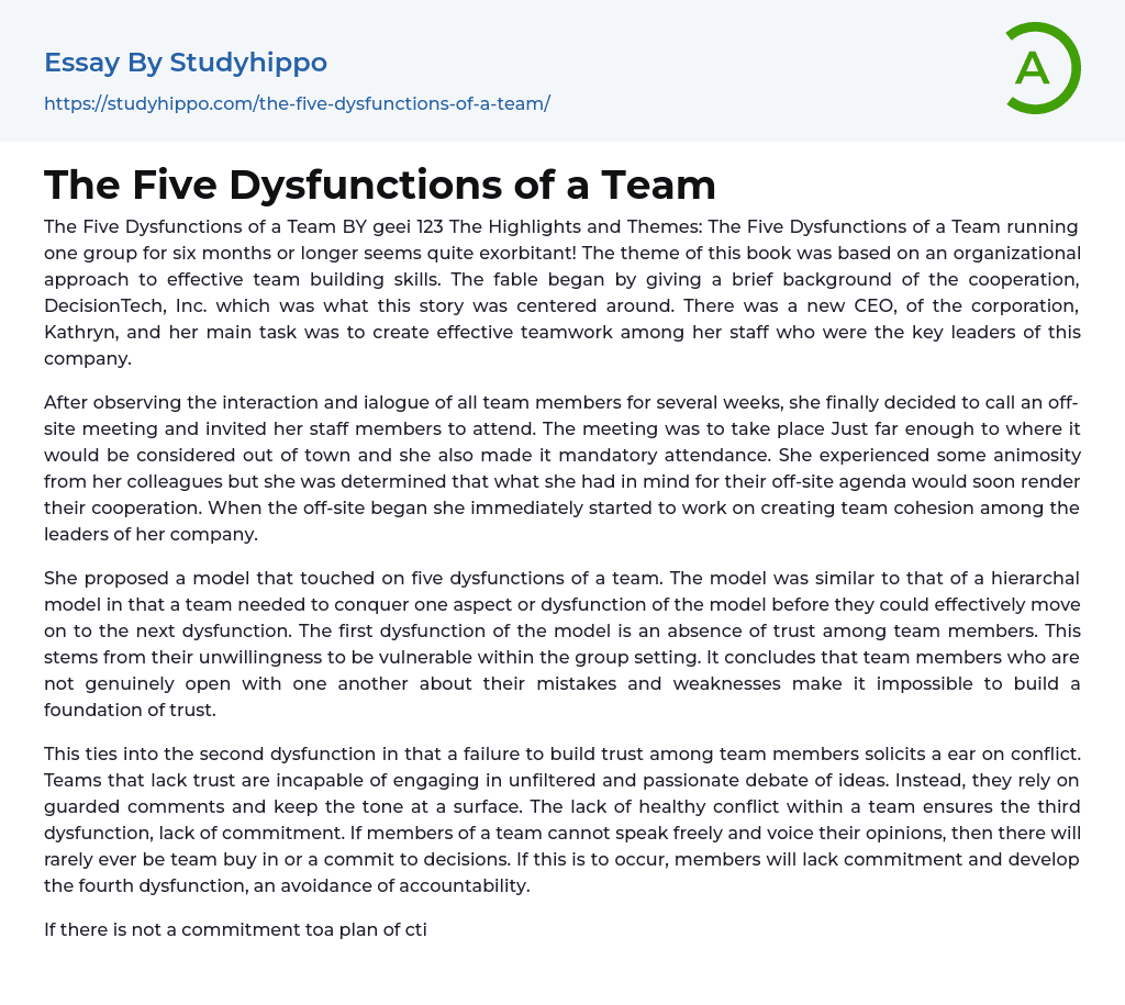 The Five Dysfunctions of a Team Essay Example