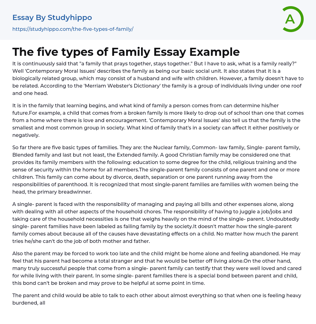 The five types of Family Essay Example