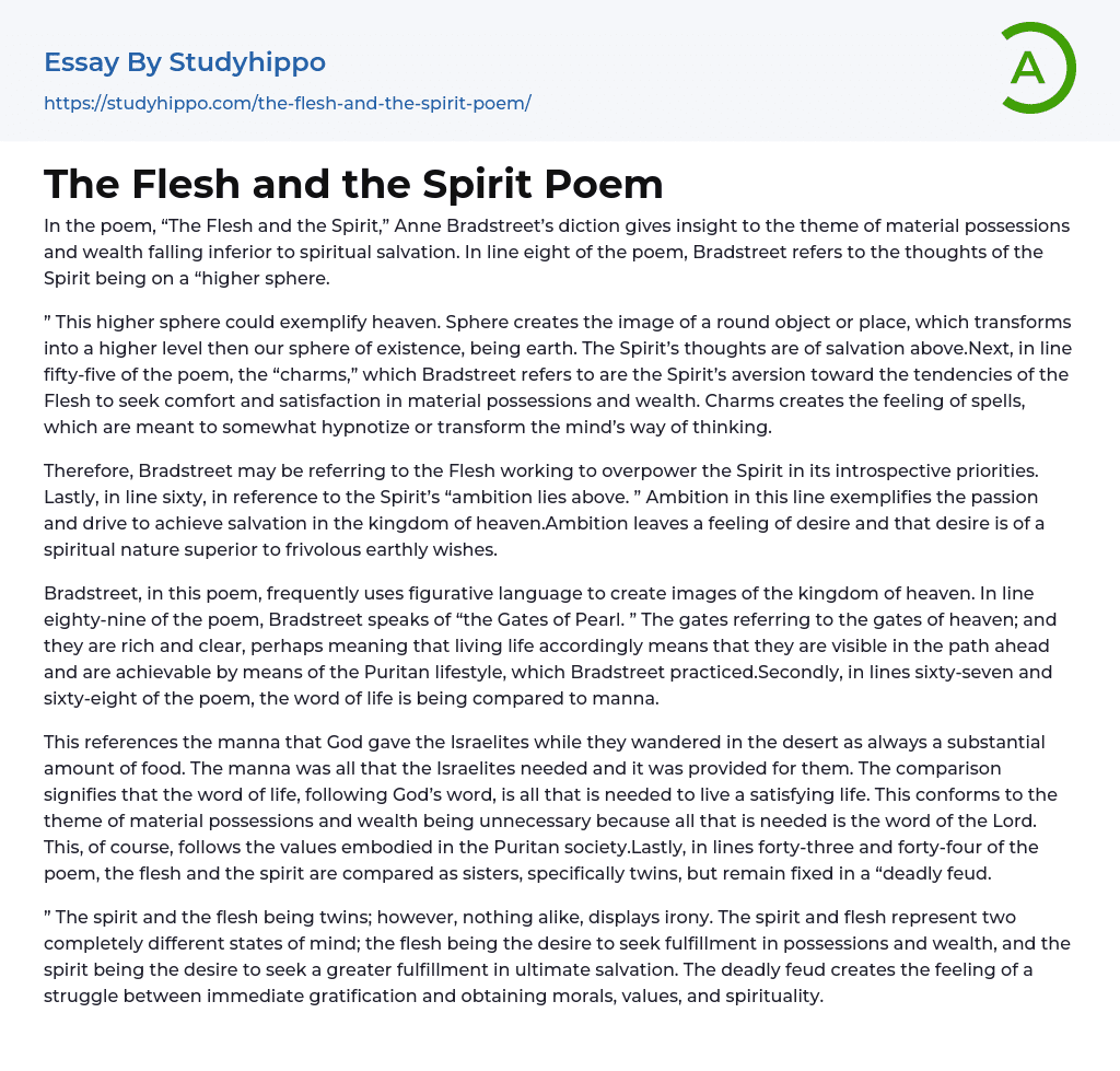 The Flesh and the Spirit Poem Essay Example