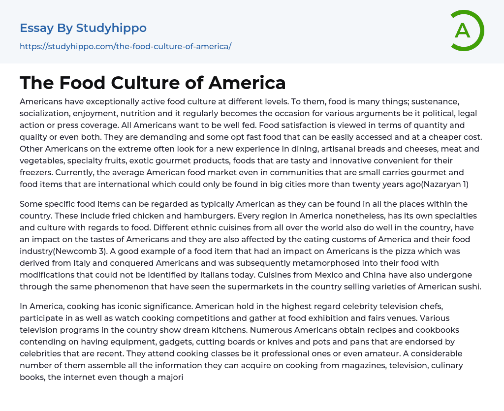The Food Culture of America Essay Example