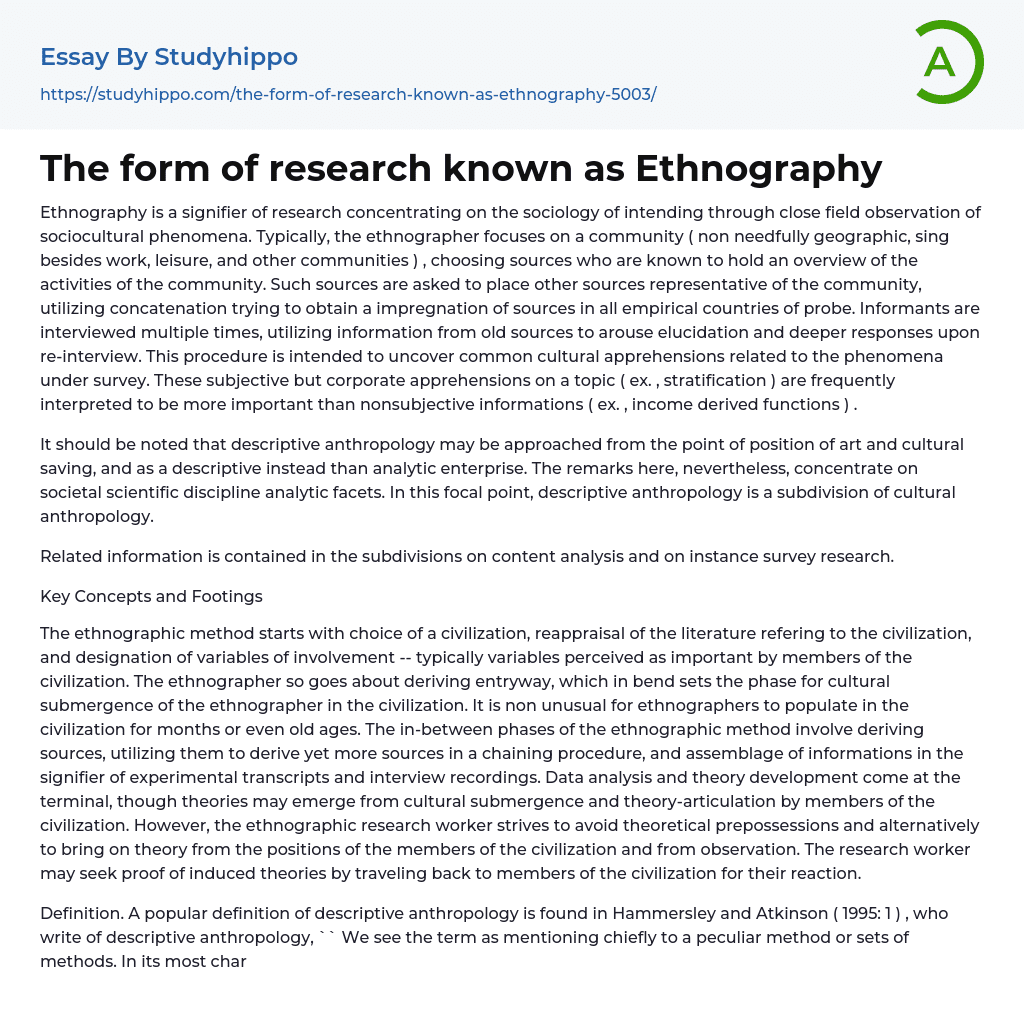 ethnography research proposal example