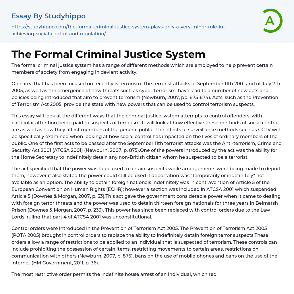 The Formal Criminal Justice System Essay Example