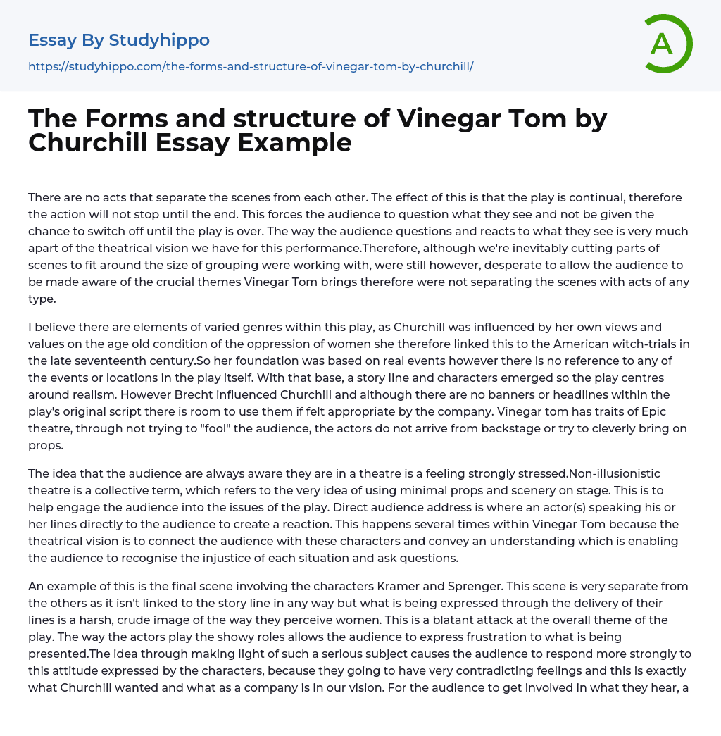 The Forms and structure of Vinegar Tom by Churchill Essay Example