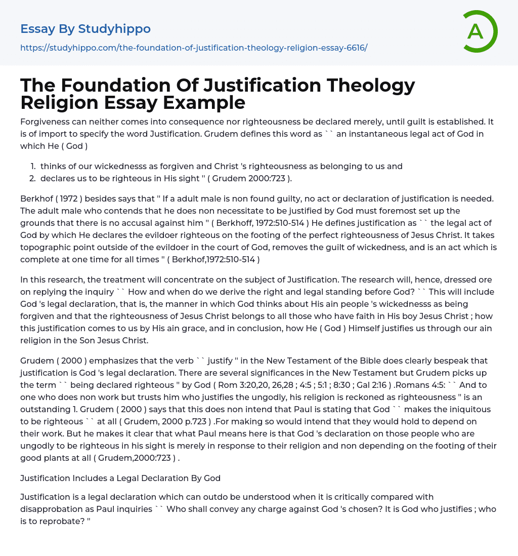 The Foundation Of Justification Theology Religion Essay Example