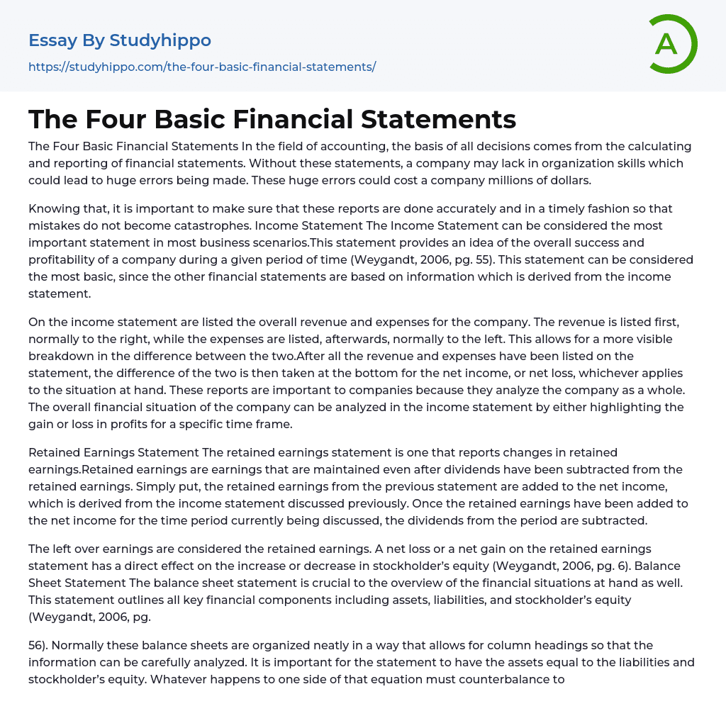 The Four Basic Financial Statements Essay Example