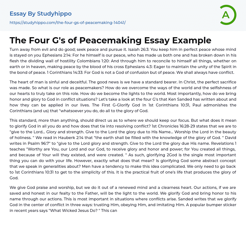 The Four G’s of Peacemaking Essay Example