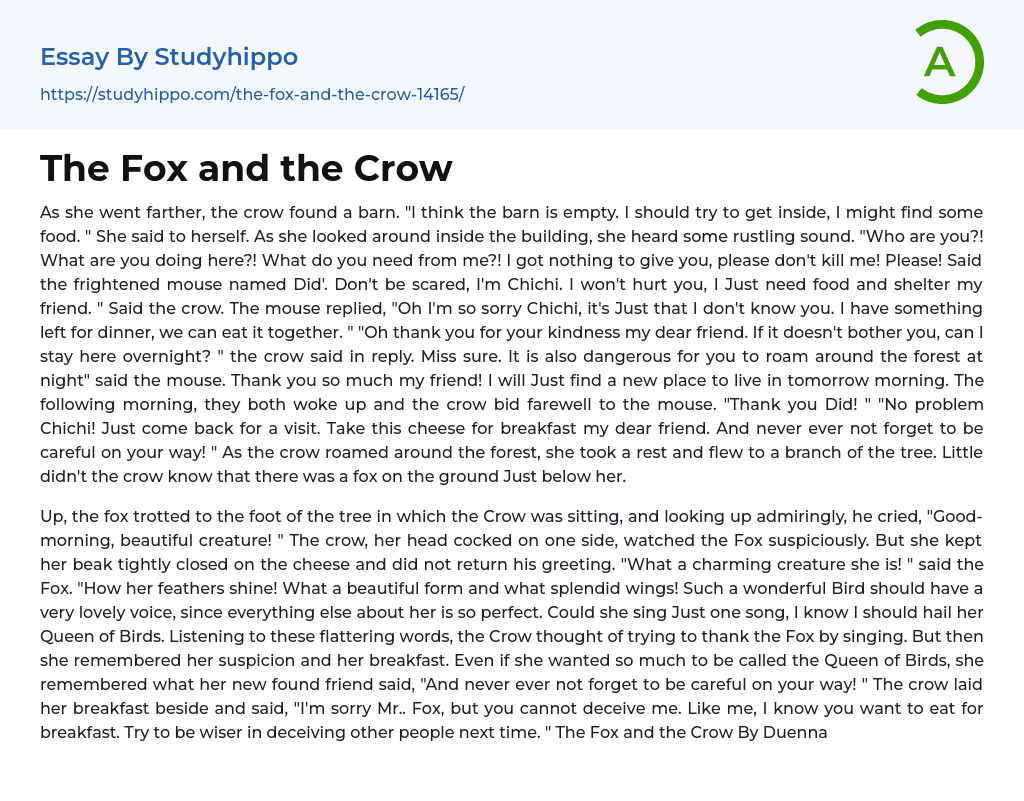 The Fox and the Crow Essay Example