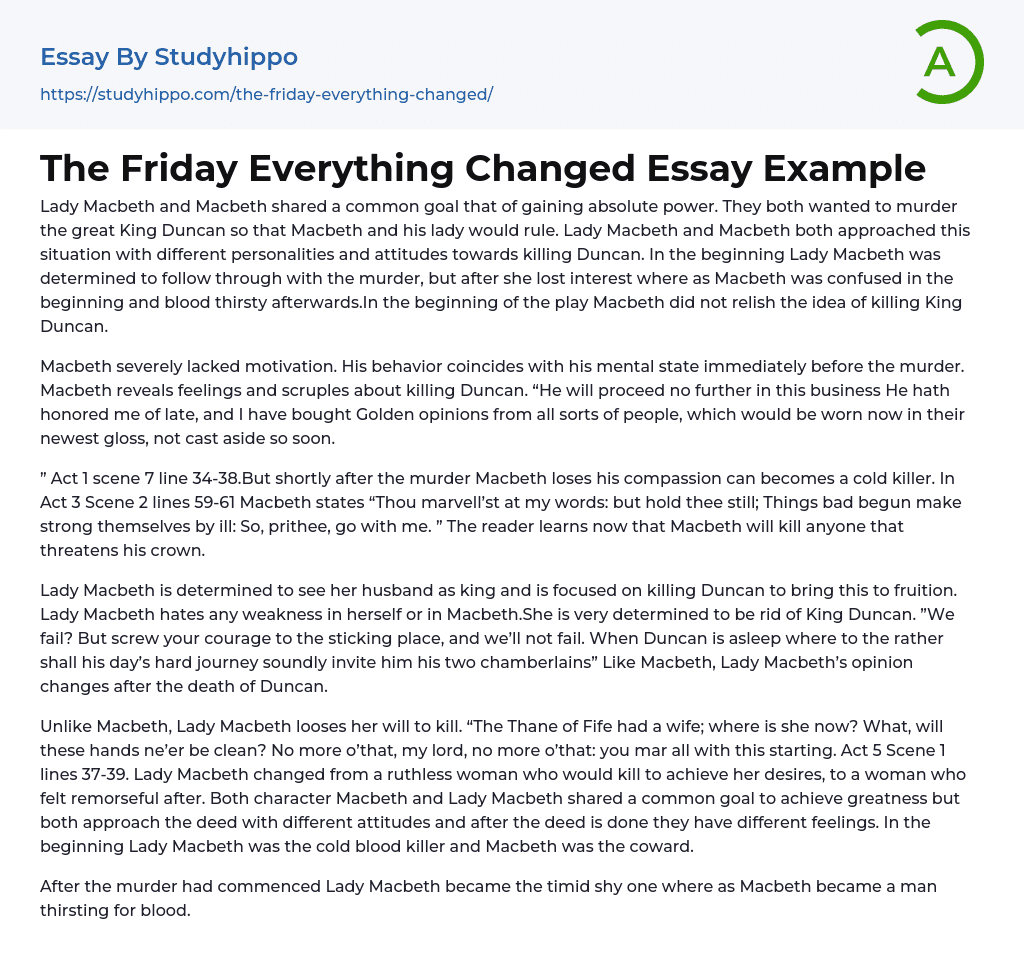 The Friday Everything Changed Essay Example