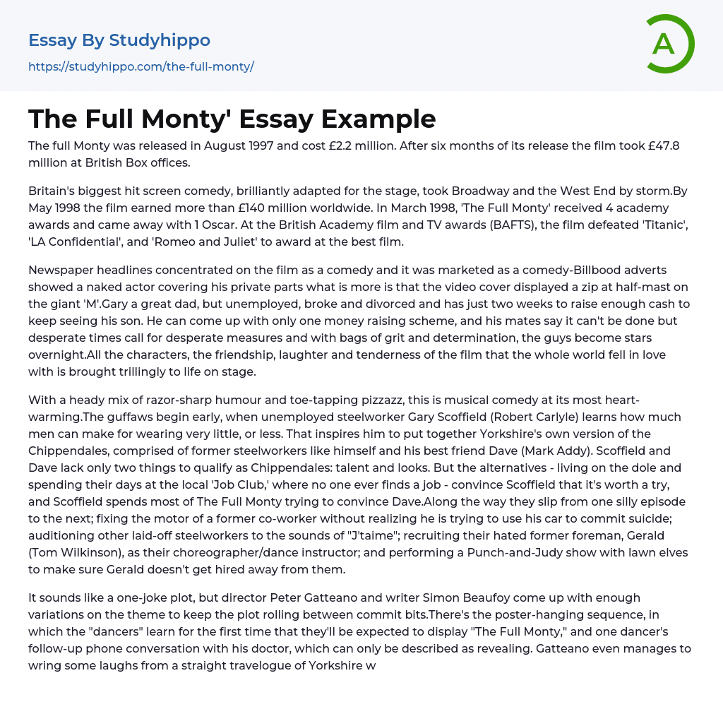 The Full Monty’ Essay Example