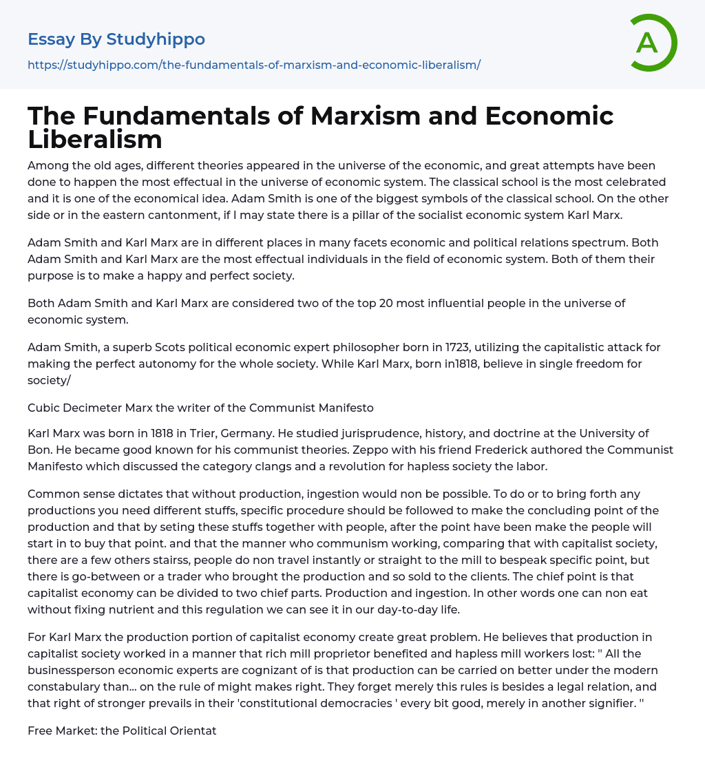 The Fundamentals of Marxism and Economic Liberalism Essay Example