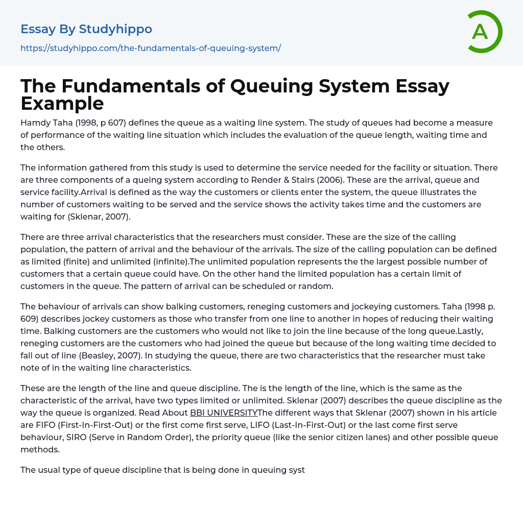 The Fundamentals of Queuing System Essay Example