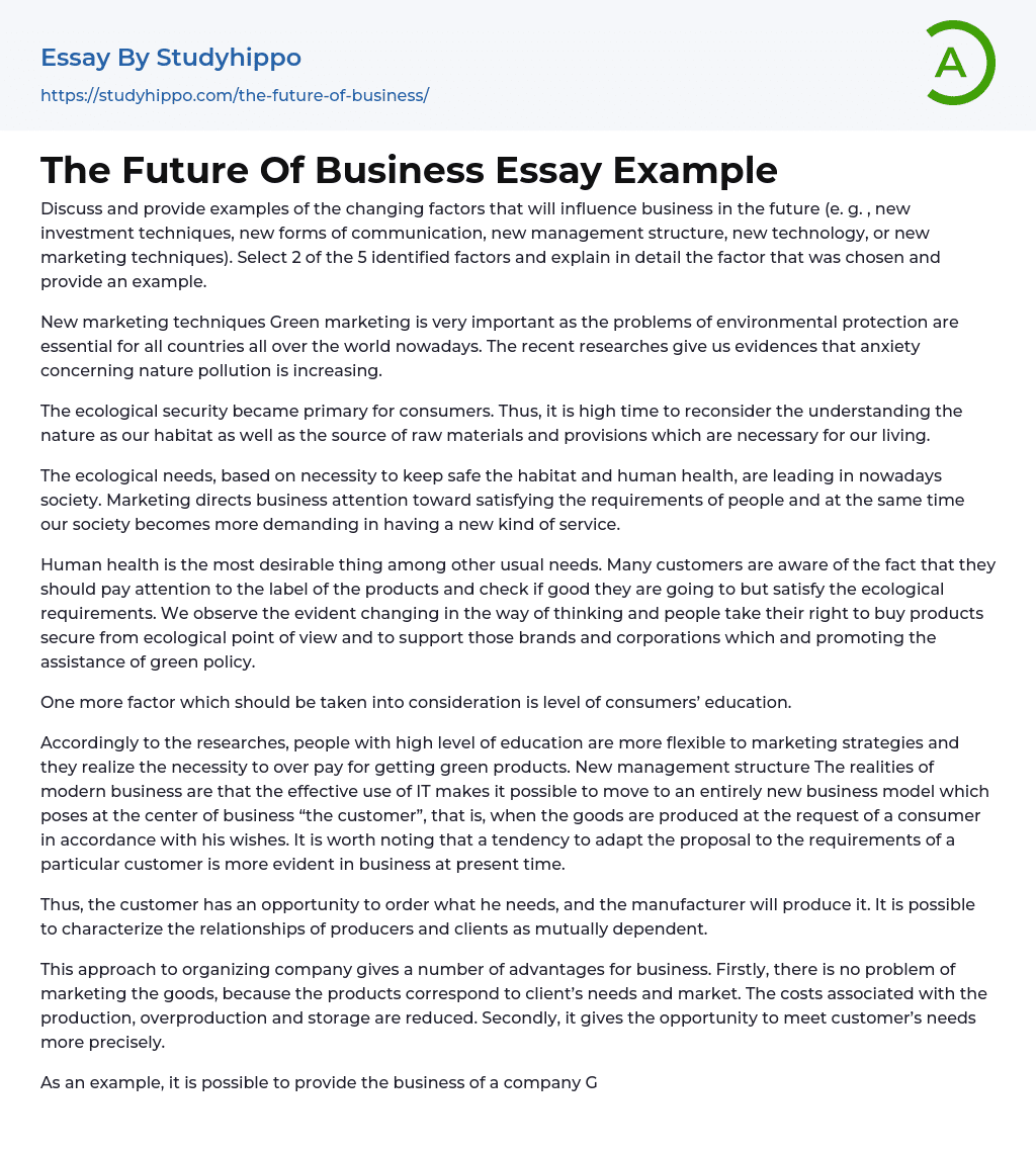 The Future Of Business Essay Example