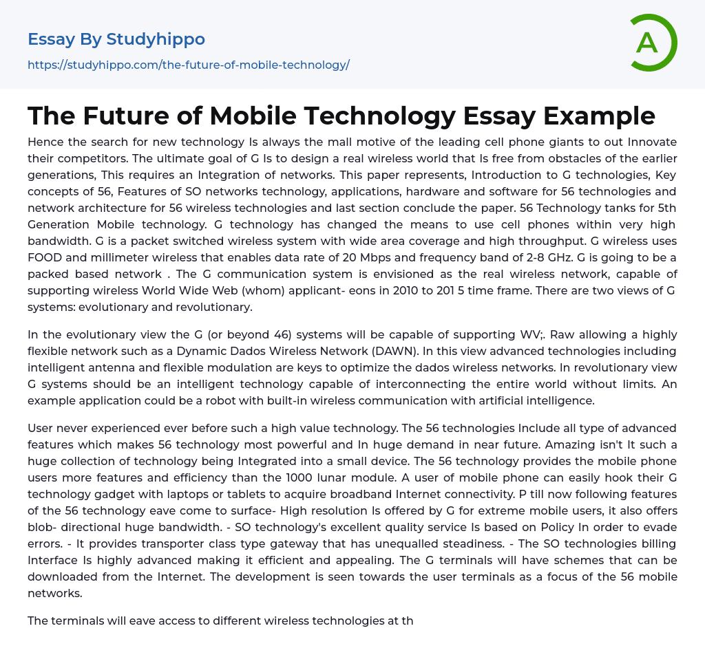 The Future of Mobile Technology Essay Example