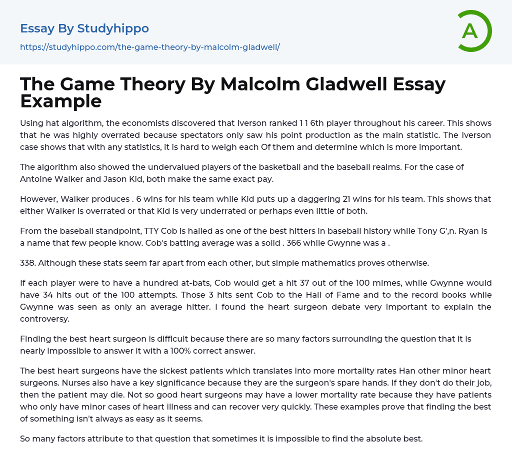 The Game Theory By Malcolm Gladwell Essay Example