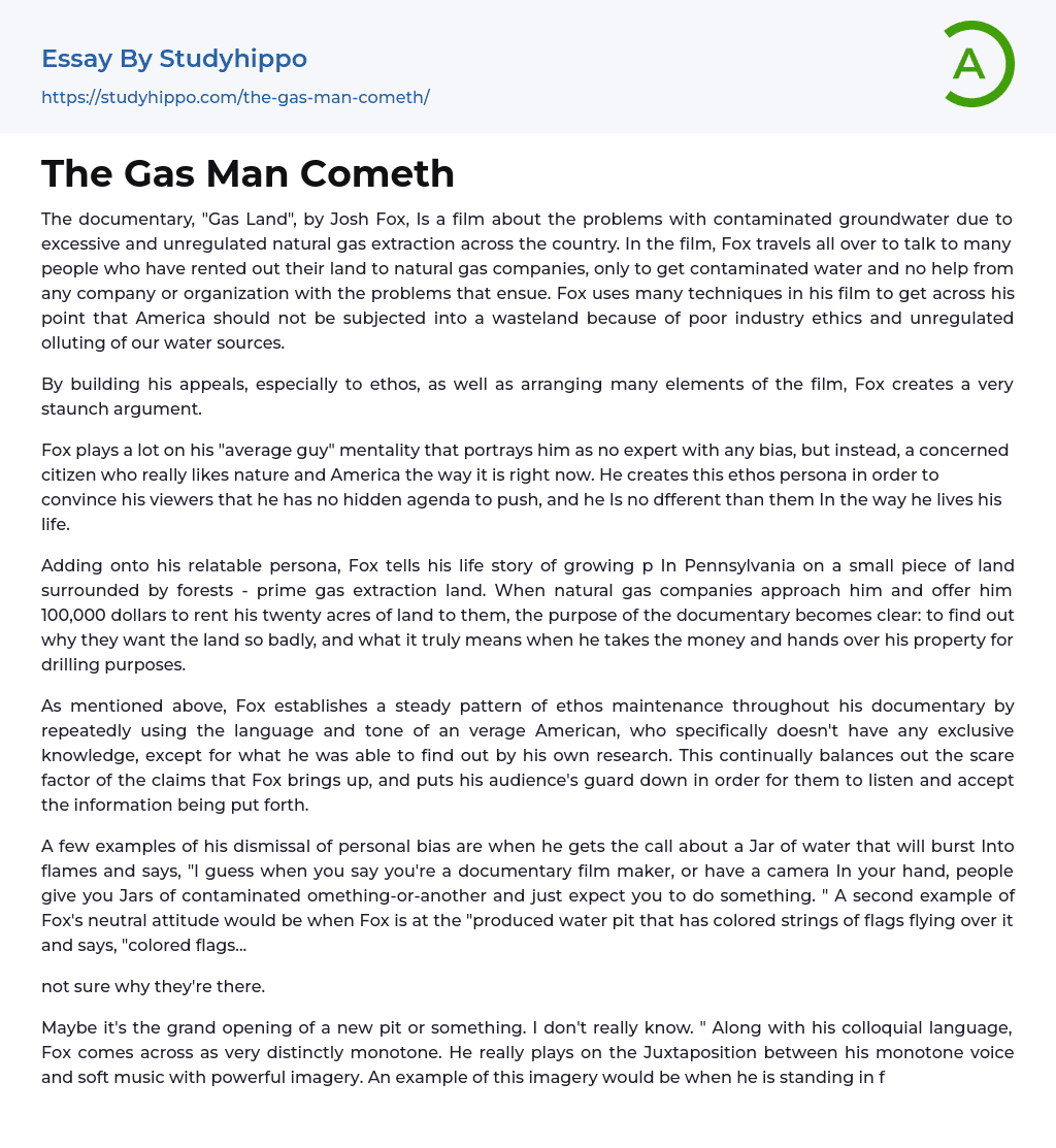 The Gas Man Cometh Essay Example