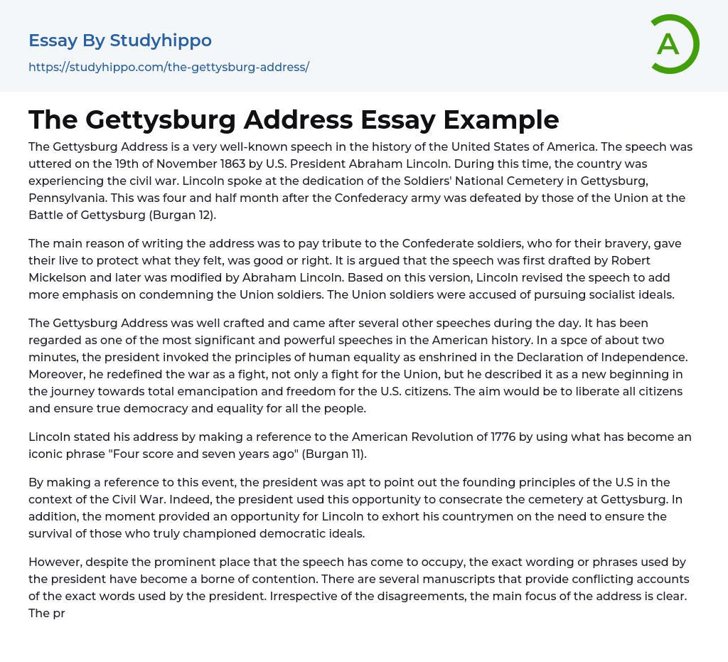 The Gettysburg Address Essay Example