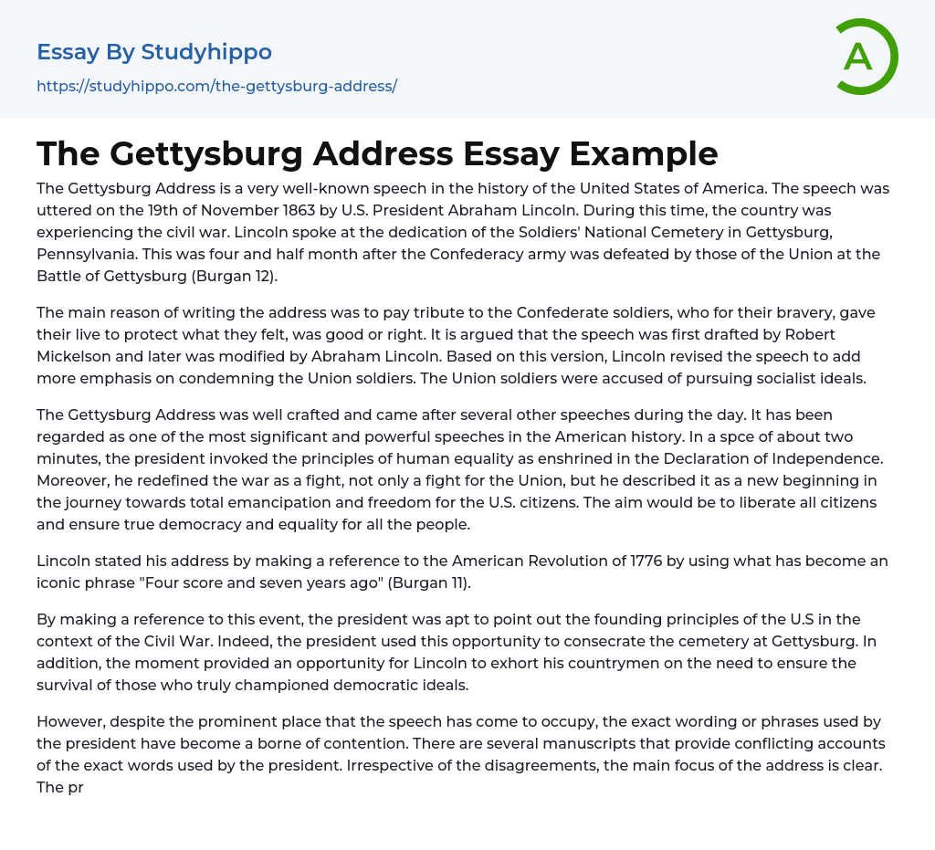 The Gettysburg Address Essay Example StudyHippo