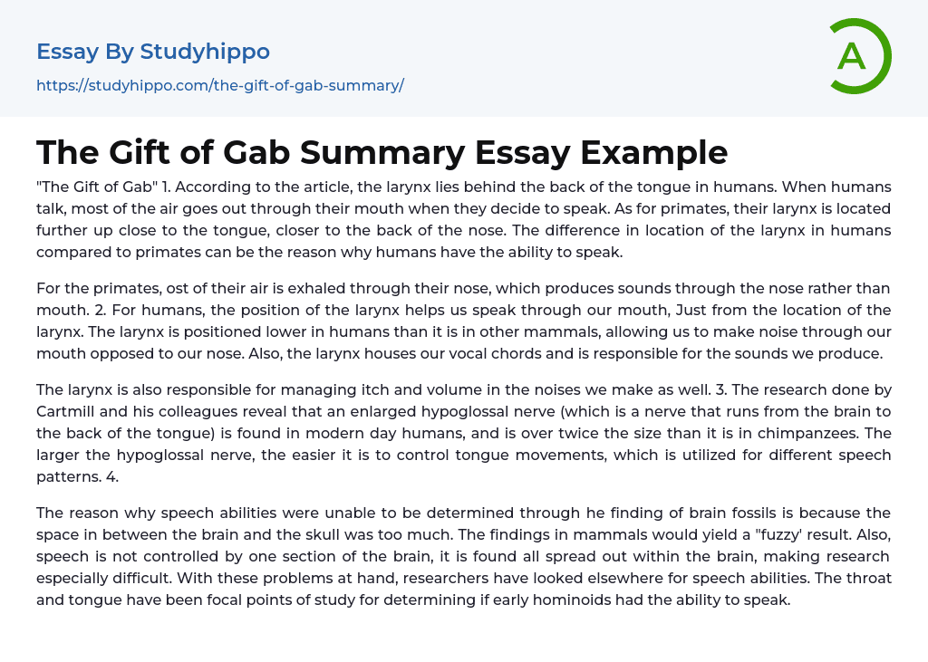 The Gift of Gab Summary Essay Example
