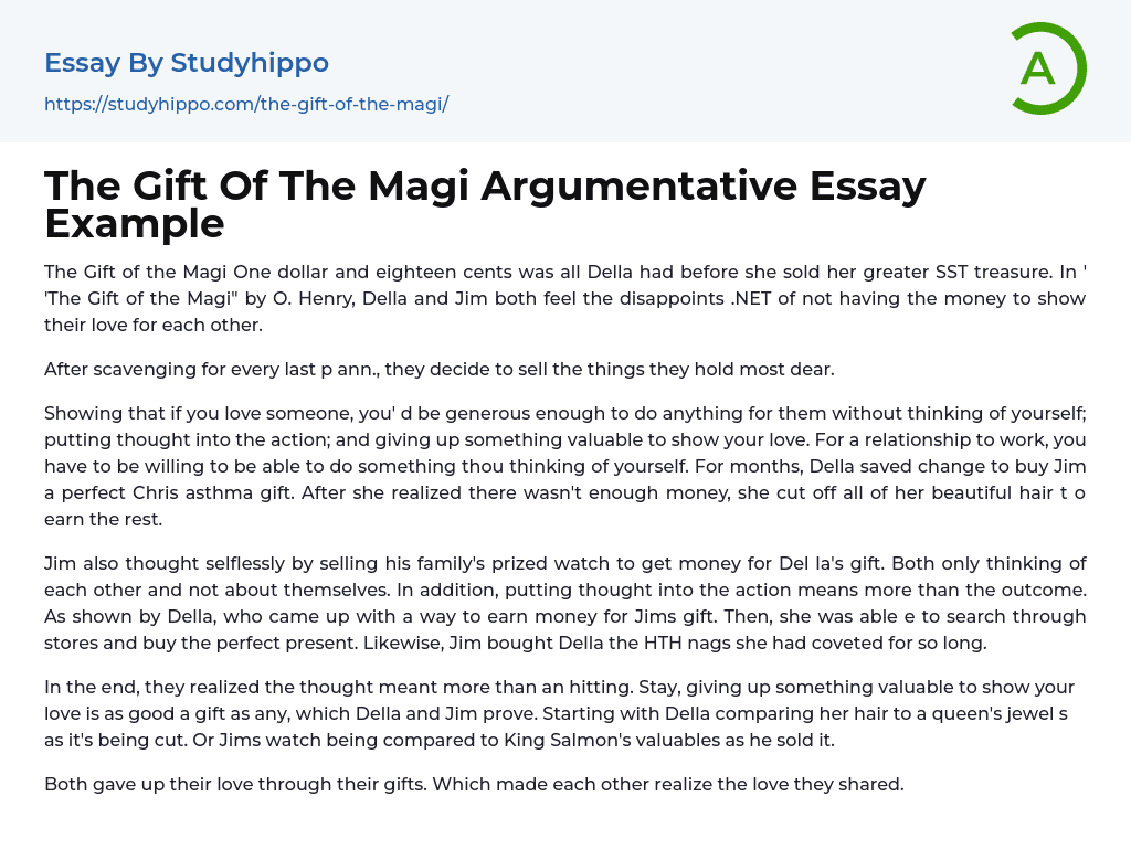 The Gift Of The Magi Argumentative Essay Example