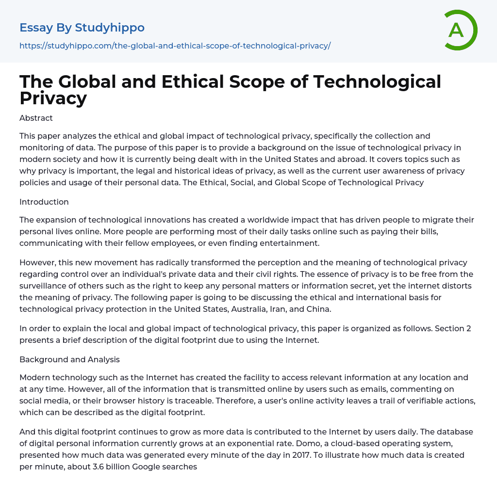 The Global and Ethical Scope of Technological Privacy Essay Example