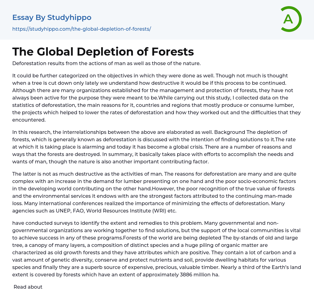 The Global Depletion of Forests Essay Example