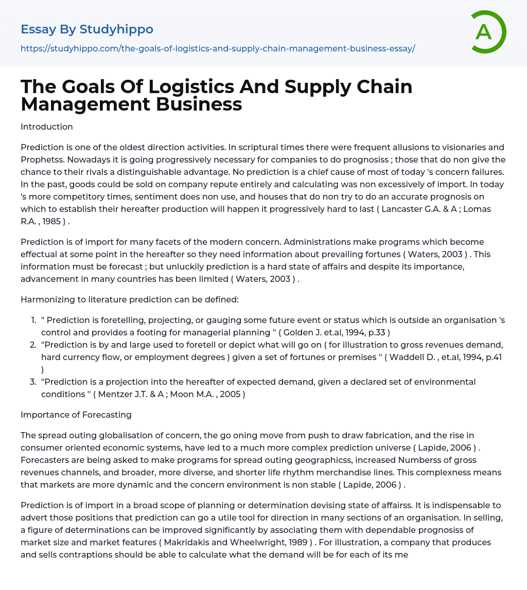 essay on logistics and supply chain management