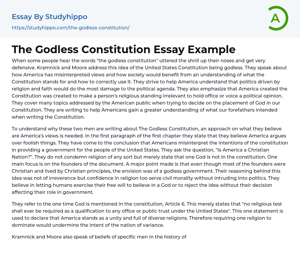The Godless Constitution Essay Example