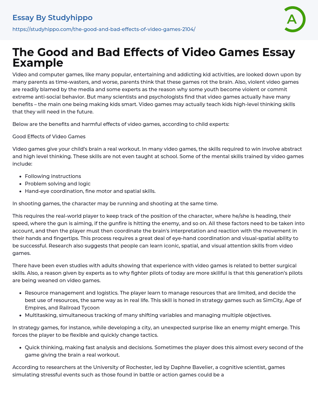 video games good or bad essay