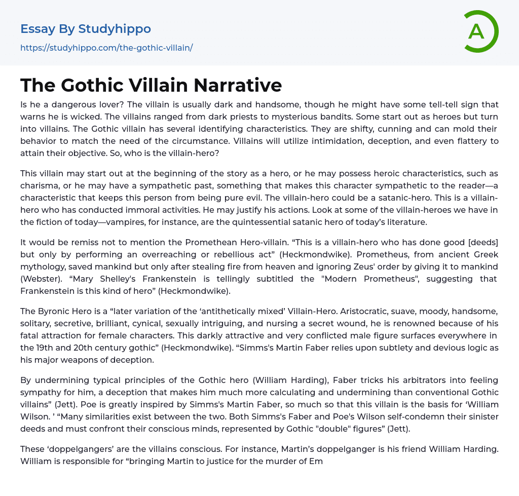 The Gothic Villain Narrative Essay Example